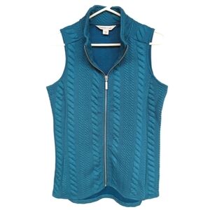 COLDWATER Creek Women's Teal Blue Curved Hem Cable Vest Size PS